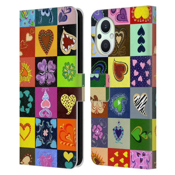 Suzan Lind Colours & Patterns Heart Quilt Leather Book Wallet Case Cover For OPPO Reno8 Lite