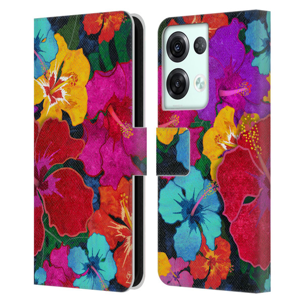 Suzan Lind Colours & Patterns Tropical Hibiscus Leather Book Wallet Case Cover For OPPO Reno8 Pro