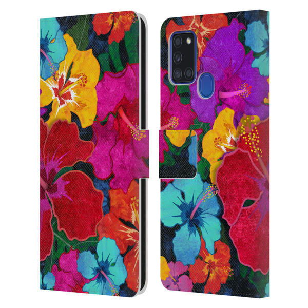 Suzan Lind Colours & Patterns Tropical Hibiscus Leather Book Wallet Case Cover For Samsung Galaxy A21s (2020)