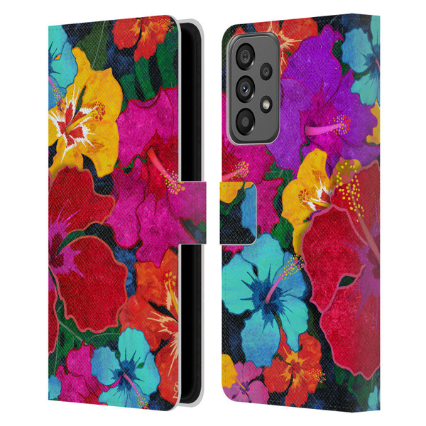 Suzan Lind Colours & Patterns Tropical Hibiscus Leather Book Wallet Case Cover For Samsung Galaxy A73 5G (2022)