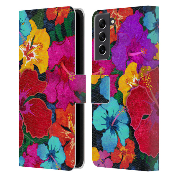 Suzan Lind Colours & Patterns Tropical Hibiscus Leather Book Wallet Case Cover For Samsung Galaxy S21 FE 5G