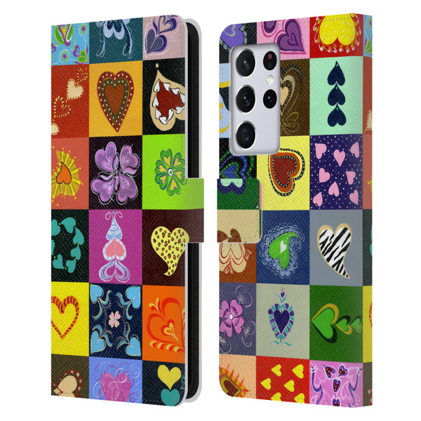 Suzan Lind Colours & Patterns Heart Quilt Leather Book Wallet Case Cover For Samsung Galaxy S21 Ultra 5G