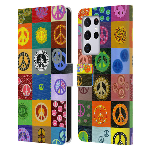 Suzan Lind Colours & Patterns Peace Quilt Leather Book Wallet Case Cover For Samsung Galaxy S21 Ultra 5G
