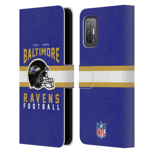 NFL Baltimore Ravens Graphics Helmet Typography Leather Book Wallet Case Cover For HTC Desire 21 Pro 5G