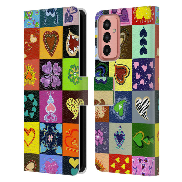 Suzan Lind Colours & Patterns Heart Quilt Leather Book Wallet Case Cover For Samsung Galaxy M13 (2022)