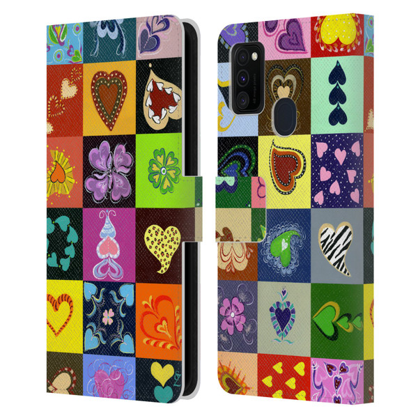 Suzan Lind Colours & Patterns Heart Quilt Leather Book Wallet Case Cover For Samsung Galaxy M30s (2019)/M21 (2020)