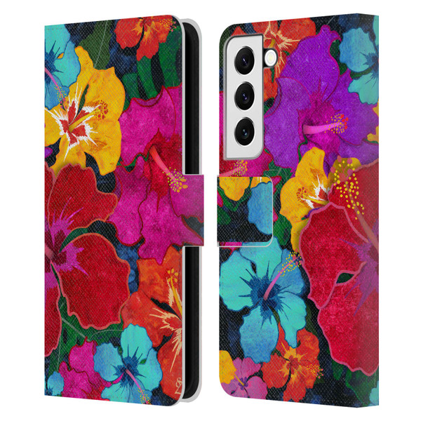 Suzan Lind Colours & Patterns Tropical Hibiscus Leather Book Wallet Case Cover For Samsung Galaxy S22 5G