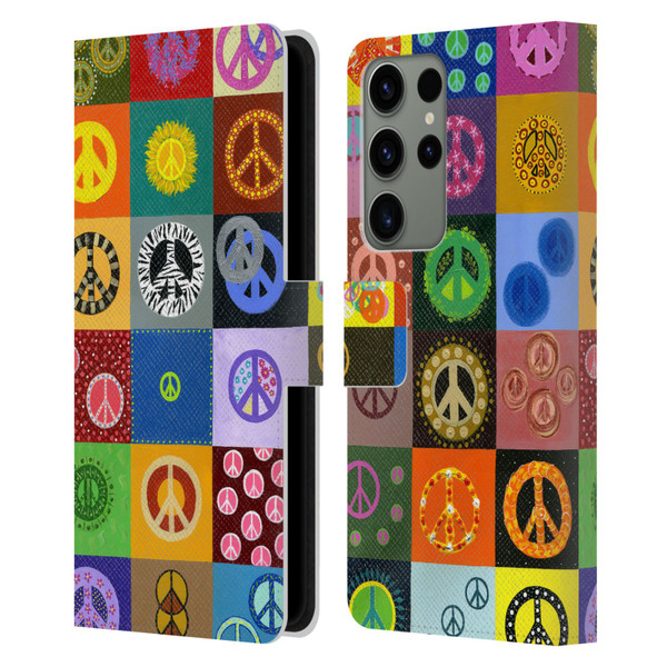 Suzan Lind Colours & Patterns Peace Quilt Leather Book Wallet Case Cover For Samsung Galaxy S23 Ultra 5G