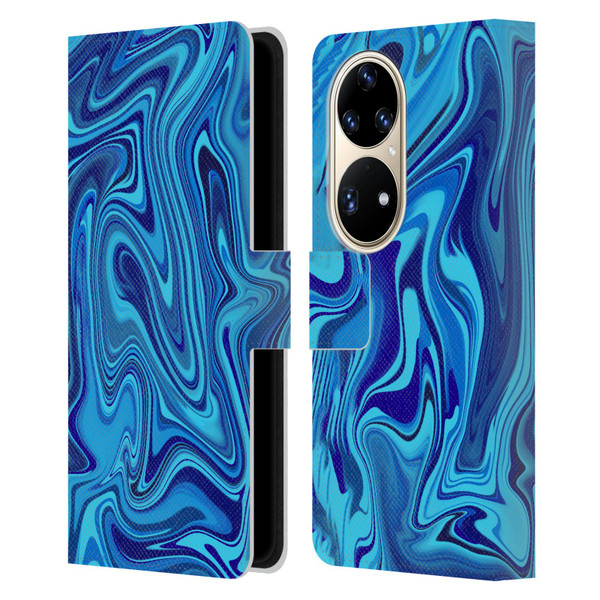 Suzan Lind Marble Blue Leather Book Wallet Case Cover For Huawei P50 Pro