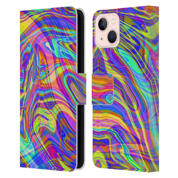 Suzan Lind Marble Illusion Rainbow Leather Book Wallet Case Cover For Apple iPhone 13