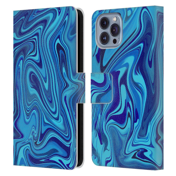 Suzan Lind Marble Blue Leather Book Wallet Case Cover For Apple iPhone 14