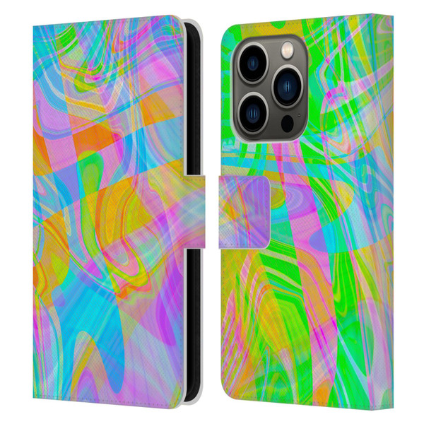 Suzan Lind Marble Abstract Rainbow Leather Book Wallet Case Cover For Apple iPhone 14 Pro