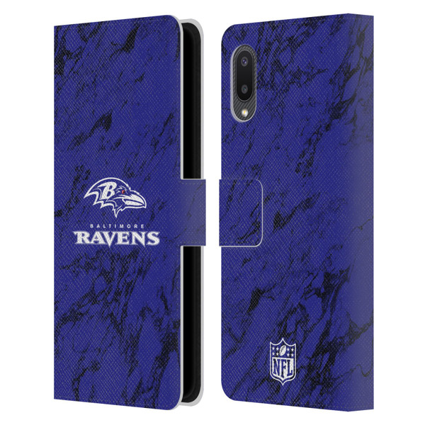 NFL Baltimore Ravens Graphics Coloured Marble Leather Book Wallet Case Cover For Samsung Galaxy A02/M02 (2021)