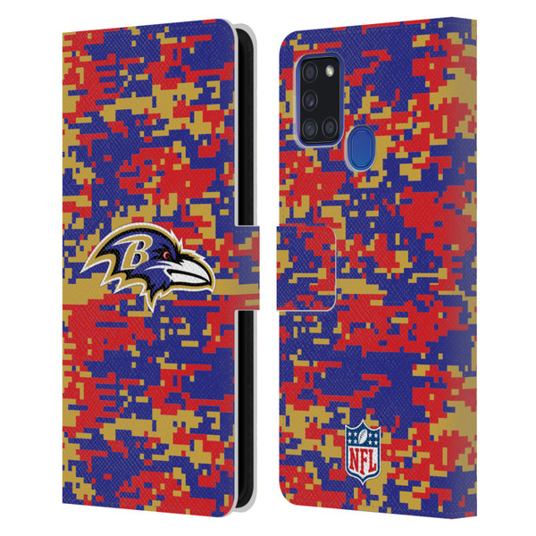 NFL Baltimore Ravens Graphics Digital Camouflage Leather Book Wallet Case Cover For Samsung Galaxy A21s (2020)