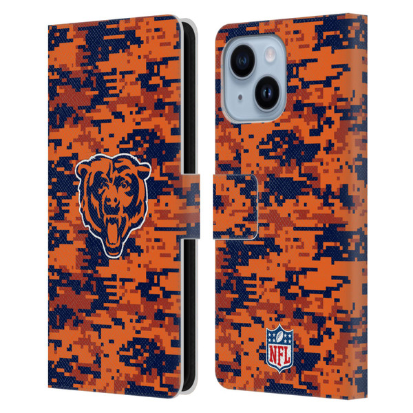 NFL Chicago Bears Graphics Digital Camouflage Leather Book Wallet Case Cover For Apple iPhone 14 Plus