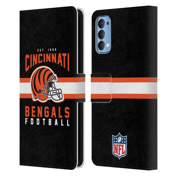 NFL Cincinnati Bengals Graphics Helmet Typography Leather Book Wallet Case Cover For OPPO Reno 4 5G