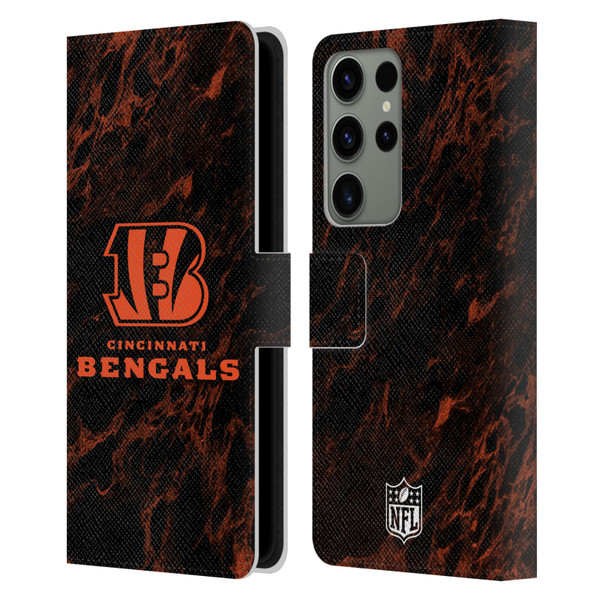 NFL Cincinnati Bengals Graphics Coloured Marble Leather Book Wallet Case Cover For Samsung Galaxy S23 Ultra 5G