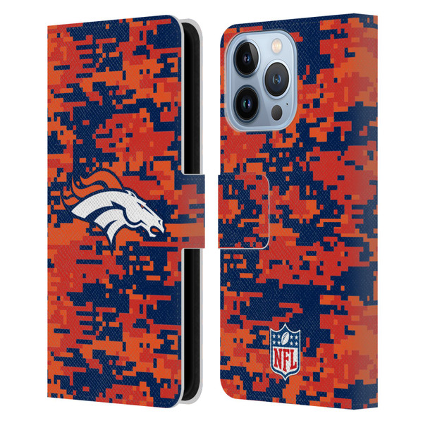 NFL Denver Broncos Graphics Digital Camouflage Leather Book Wallet Case Cover For Apple iPhone 13 Pro
