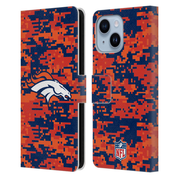 NFL Denver Broncos Graphics Digital Camouflage Leather Book Wallet Case Cover For Apple iPhone 14 Plus