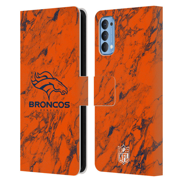 NFL Denver Broncos Graphics Coloured Marble Leather Book Wallet Case Cover For OPPO Reno 4 5G