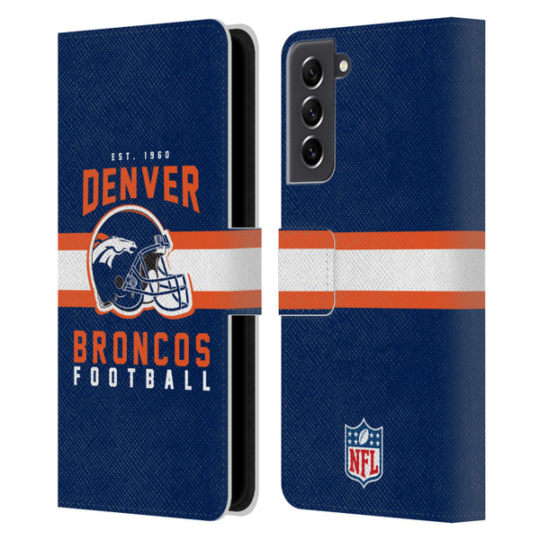 NFL Denver Broncos Graphics Helmet Typography Leather Book Wallet Case Cover For Samsung Galaxy S21 FE 5G