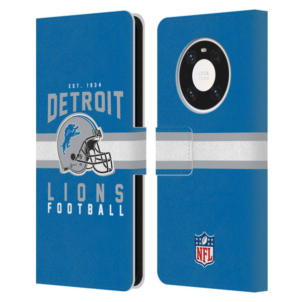 NFL Detroit Lions Graphics Helmet Typography Leather Book Wallet Case Cover For Huawei Mate 40 Pro 5G
