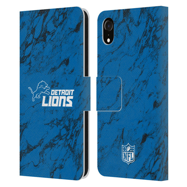 NFL Detroit Lions Graphics Coloured Marble Leather Book Wallet Case Cover For Apple iPhone XR