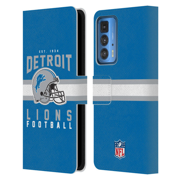 NFL Detroit Lions Graphics Helmet Typography Leather Book Wallet Case Cover For Motorola Edge 20 Pro