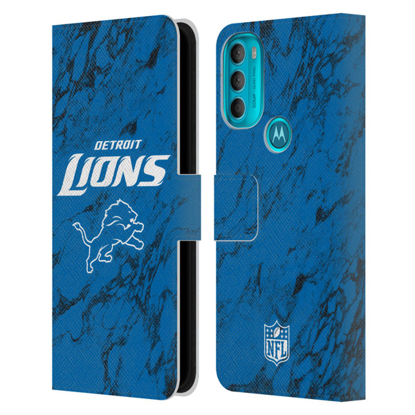 NFL Detroit Lions Graphics Coloured Marble Leather Book Wallet Case Cover For Motorola Moto G71 5G