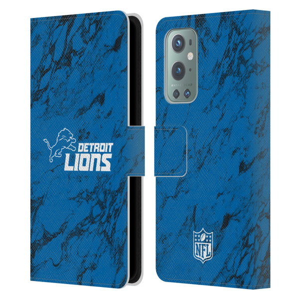 NFL Detroit Lions Graphics Coloured Marble Leather Book Wallet Case Cover For OnePlus 9