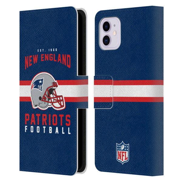 NFL New England Patriots Graphics Helmet Typography Leather Book Wallet Case Cover For Apple iPhone 11