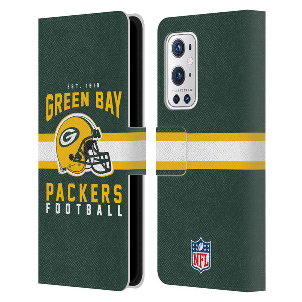 NFL Green Bay Packers Graphics Helmet Typography Leather Book Wallet Case Cover For OnePlus 9 Pro