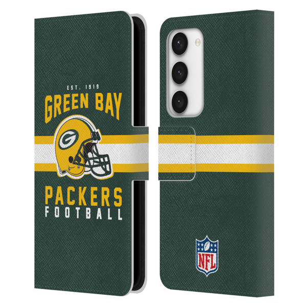 NFL Green Bay Packers Graphics Helmet Typography Leather Book Wallet Case Cover For Samsung Galaxy S23 5G