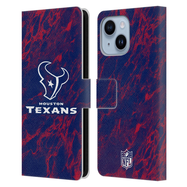 NFL Houston Texans Graphics Coloured Marble Leather Book Wallet Case Cover For Apple iPhone 14 Plus