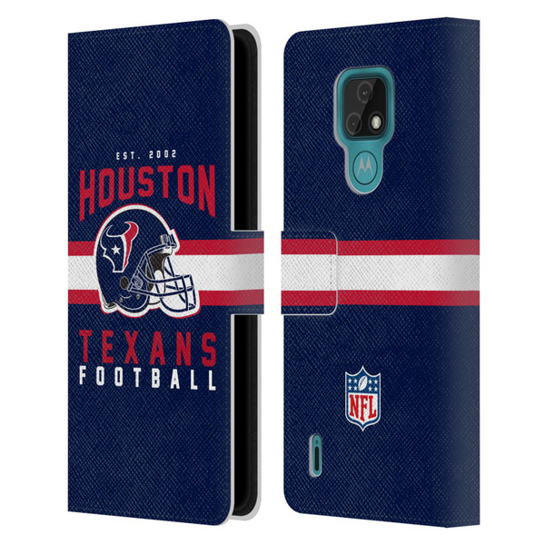 NFL Houston Texans Graphics Helmet Typography Leather Book Wallet Case Cover For Motorola Moto E7