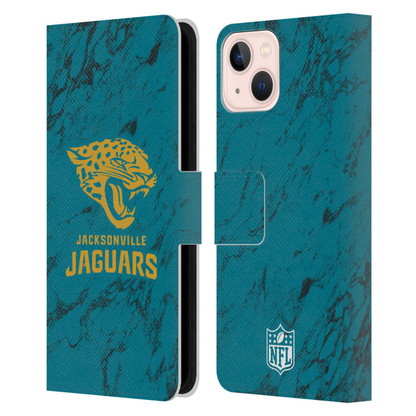 NFL Jacksonville Jaguars Graphics Coloured Marble Leather Book Wallet Case Cover For Apple iPhone 13