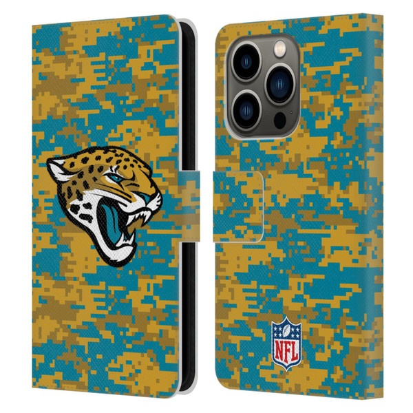 NFL Jacksonville Jaguars Graphics Digital Camouflage Leather Book Wallet Case Cover For Apple iPhone 14 Pro