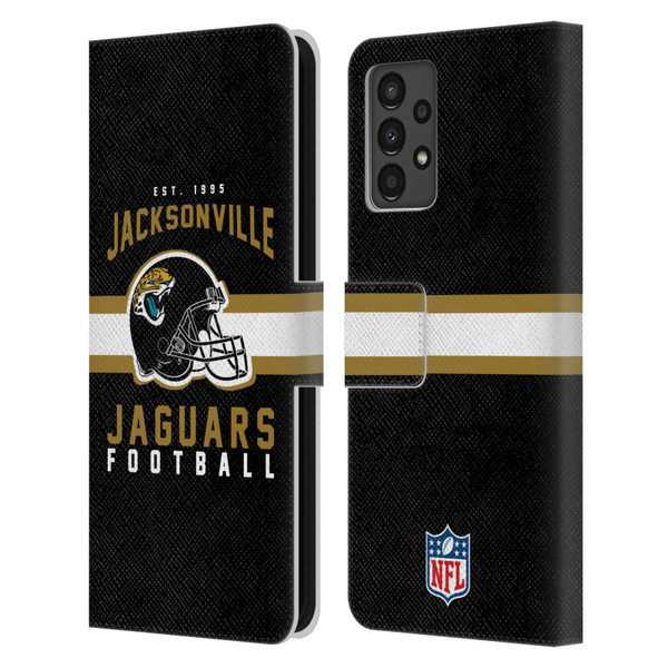 NFL Jacksonville Jaguars Graphics Helmet Typography Leather Book Wallet Case Cover For Samsung Galaxy A13 (2022)