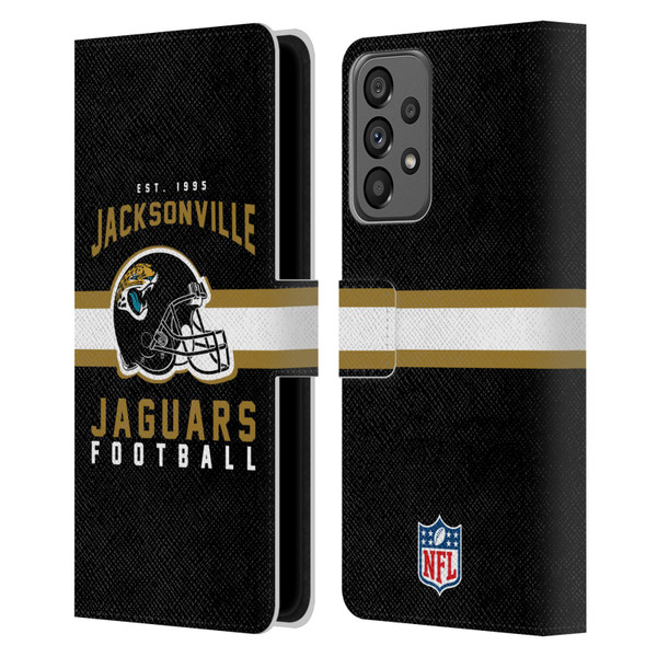 NFL Jacksonville Jaguars Graphics Helmet Typography Leather Book Wallet Case Cover For Samsung Galaxy A73 5G (2022)