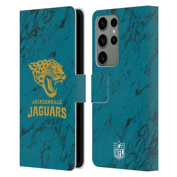 NFL Jacksonville Jaguars Graphics Coloured Marble Leather Book Wallet Case Cover For Samsung Galaxy S23 Ultra 5G
