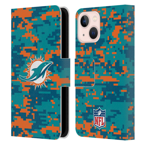 NFL Miami Dolphins Graphics Digital Camouflage Leather Book Wallet Case Cover For Apple iPhone 13 Mini