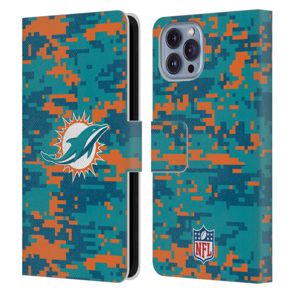 NFL Miami Dolphins Graphics Digital Camouflage Leather Book Wallet Case Cover For Apple iPhone 14