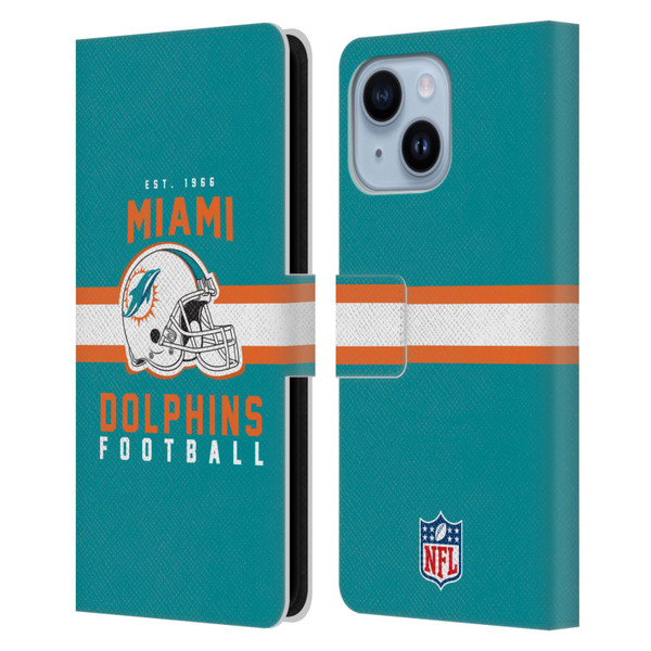 NFL Miami Dolphins Graphics Helmet Typography Leather Book Wallet Case Cover For Apple iPhone 14 Plus
