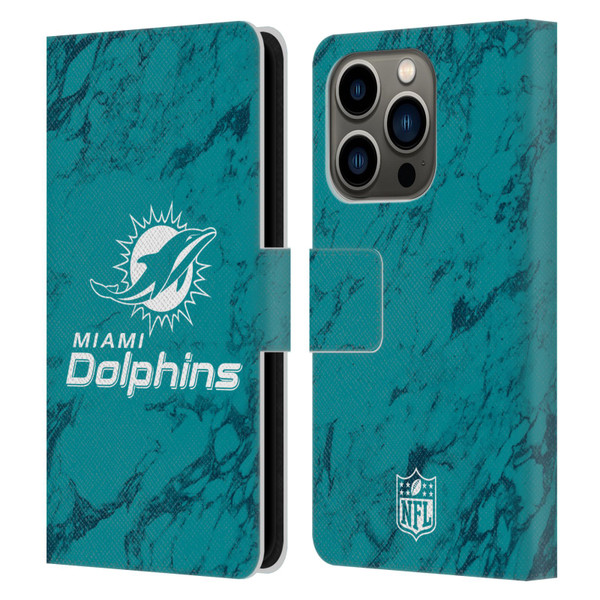NFL Miami Dolphins Graphics Coloured Marble Leather Book Wallet Case Cover For Apple iPhone 14 Pro