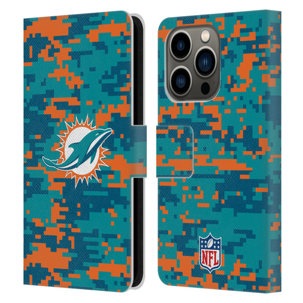 NFL Miami Dolphins Graphics Digital Camouflage Leather Book Wallet Case Cover For Apple iPhone 14 Pro