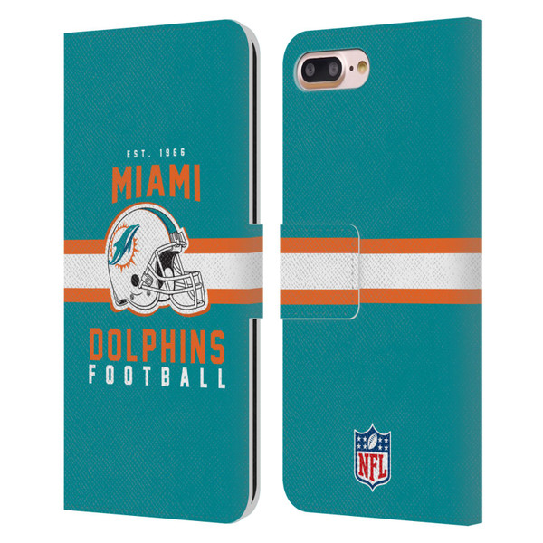 NFL Miami Dolphins Graphics Helmet Typography Leather Book Wallet Case Cover For Apple iPhone 7 Plus / iPhone 8 Plus