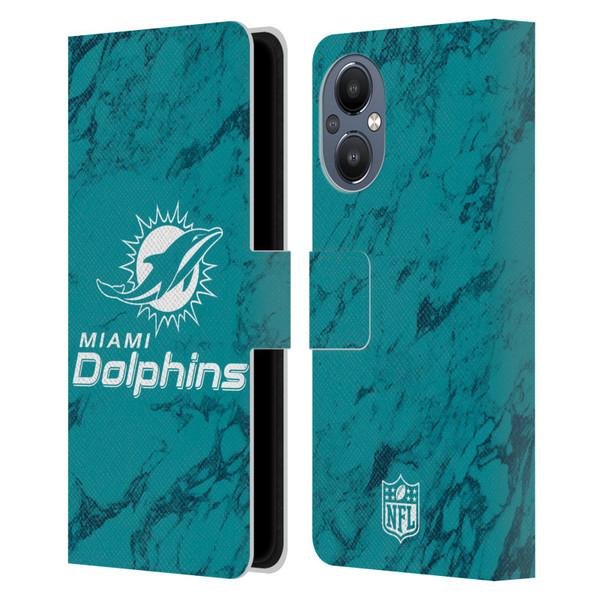 NFL Miami Dolphins Graphics Coloured Marble Leather Book Wallet Case Cover For OnePlus Nord N20 5G