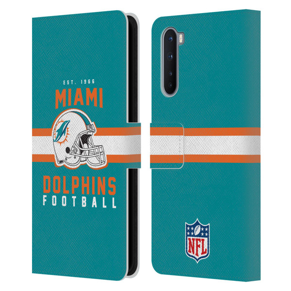 NFL Miami Dolphins Graphics Helmet Typography Leather Book Wallet Case Cover For OnePlus Nord 5G