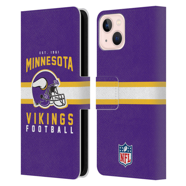 NFL Minnesota Vikings Graphics Helmet Typography Leather Book Wallet Case Cover For Apple iPhone 13