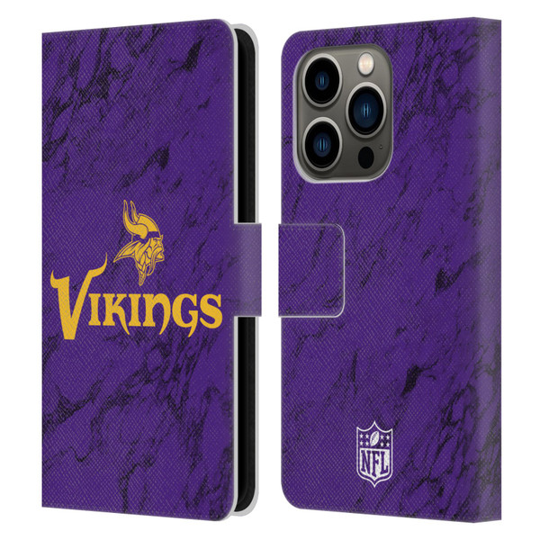 NFL Minnesota Vikings Graphics Coloured Marble Leather Book Wallet Case Cover For Apple iPhone 14 Pro